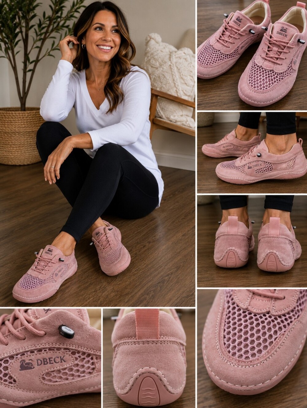 Stylish DBECK blush pink suede comfort sneakers featuring genuine suede uppers